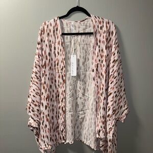 Dear Scarlett One Size Lightweight Open Front Kimono - Pink & Brown Speckle